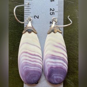 E3100 Teardrop Wampum Quahog Earrings Sterling Silver